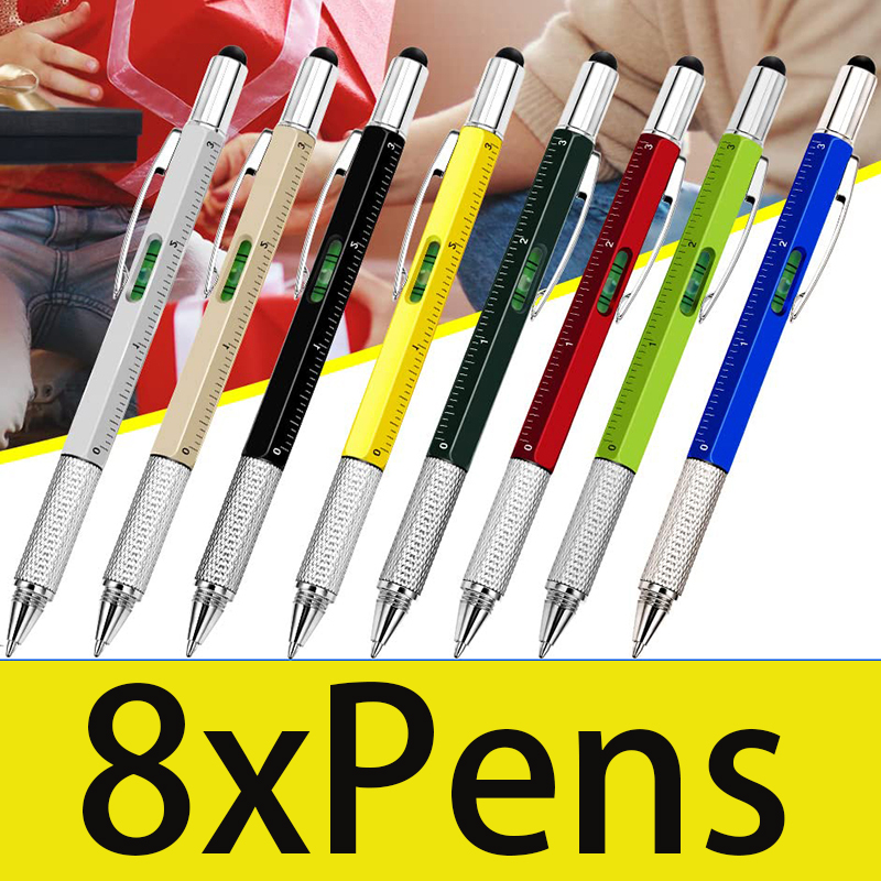 Office Tech Products - 8 Stück 6-in-1-Multitool-Stift mit Lineal, technisches