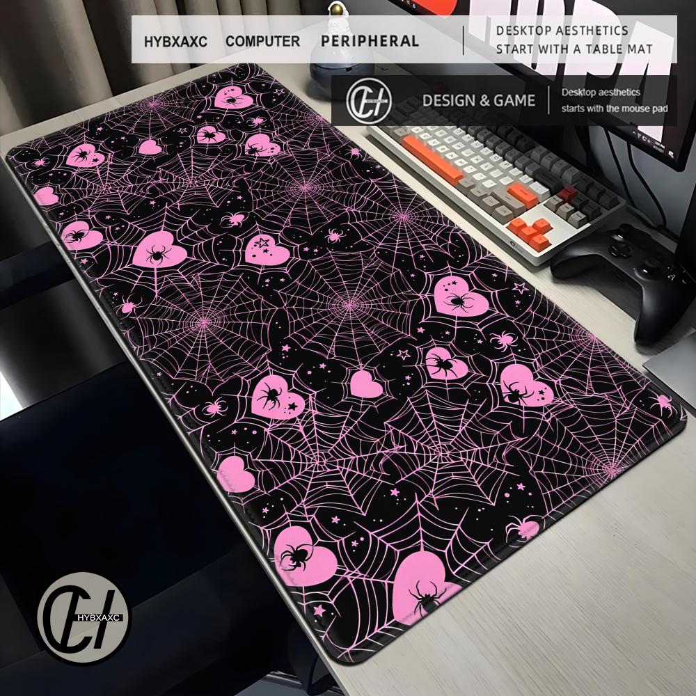 Office And Tech - 90x40 Weiße oder Rosa Spinnennetz-Herzen Schreibtischunterlage
