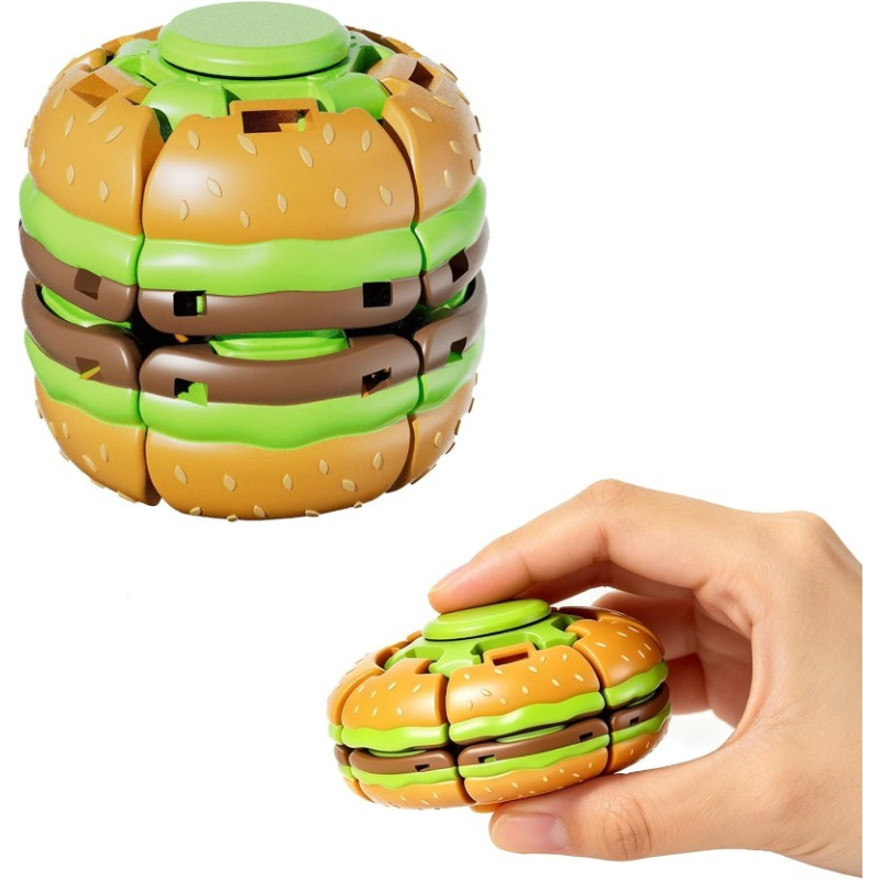 Cool Office Tech Gadgets - 3D-Gedruckter Burger-Fidget-Spinner, Verformbarer Schreibtisch-Spinner mit Metallkugellager,
