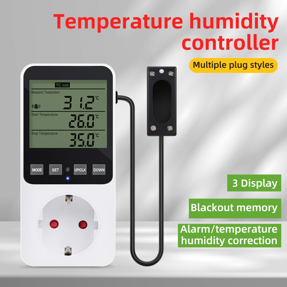 Digital Timer Countdown - Digitaler Temperatur-Feuchtigkeitsregler, LCD-Display, Thermostat, Timer, Steckdose,