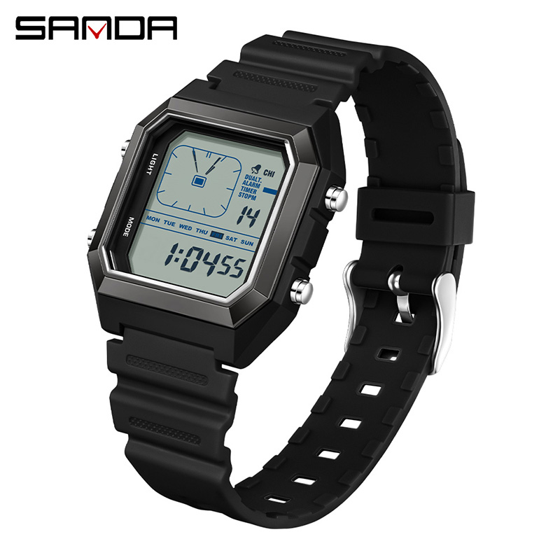 Digital Timer Countdown - SANDA 6307 Neue Herren Digitaluhr Multifunktional